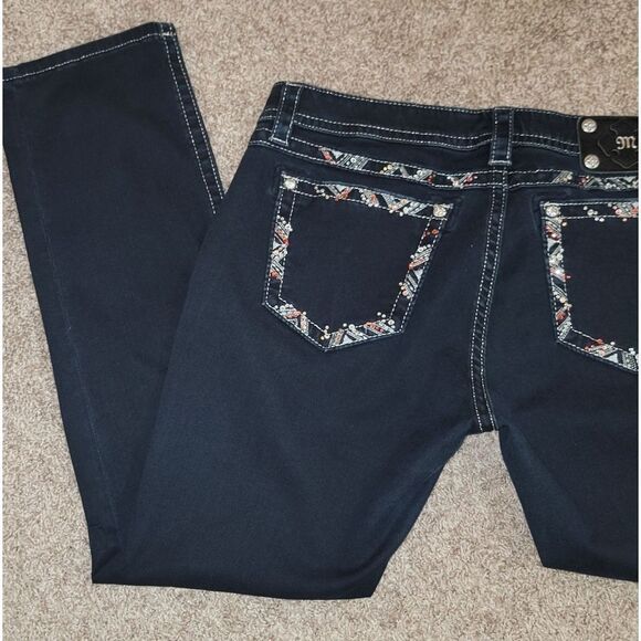 Miss Me Mid-Rise Easy Skinny Dark Blue Jeans w/ Embellished Pockets Size 33 x 31 - Picture 5 of 13